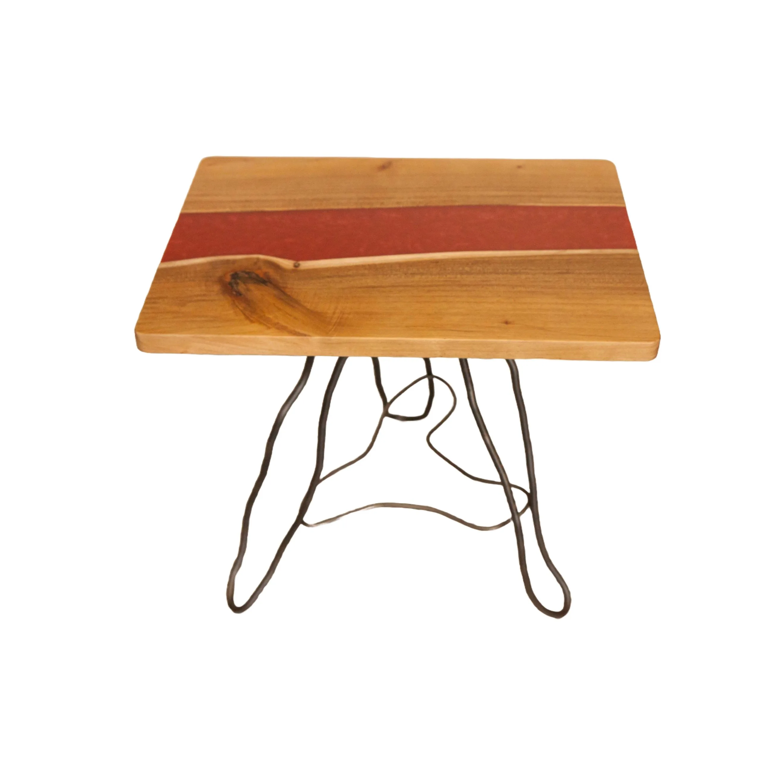 Mesa de Apoio em Madeira de Acácia com Resina Vermelha fundo branco quadrado