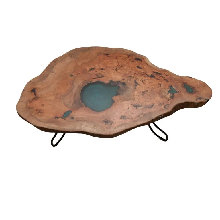 Mesa de Centro em Madeira de Plátano com Resina Azul | Acermensa Series