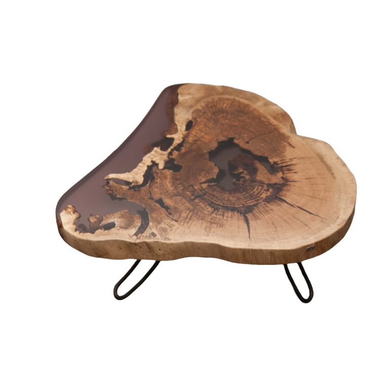 Mesa de Centro em Madeira de Carvalho com Resina Castanha quadrado branco