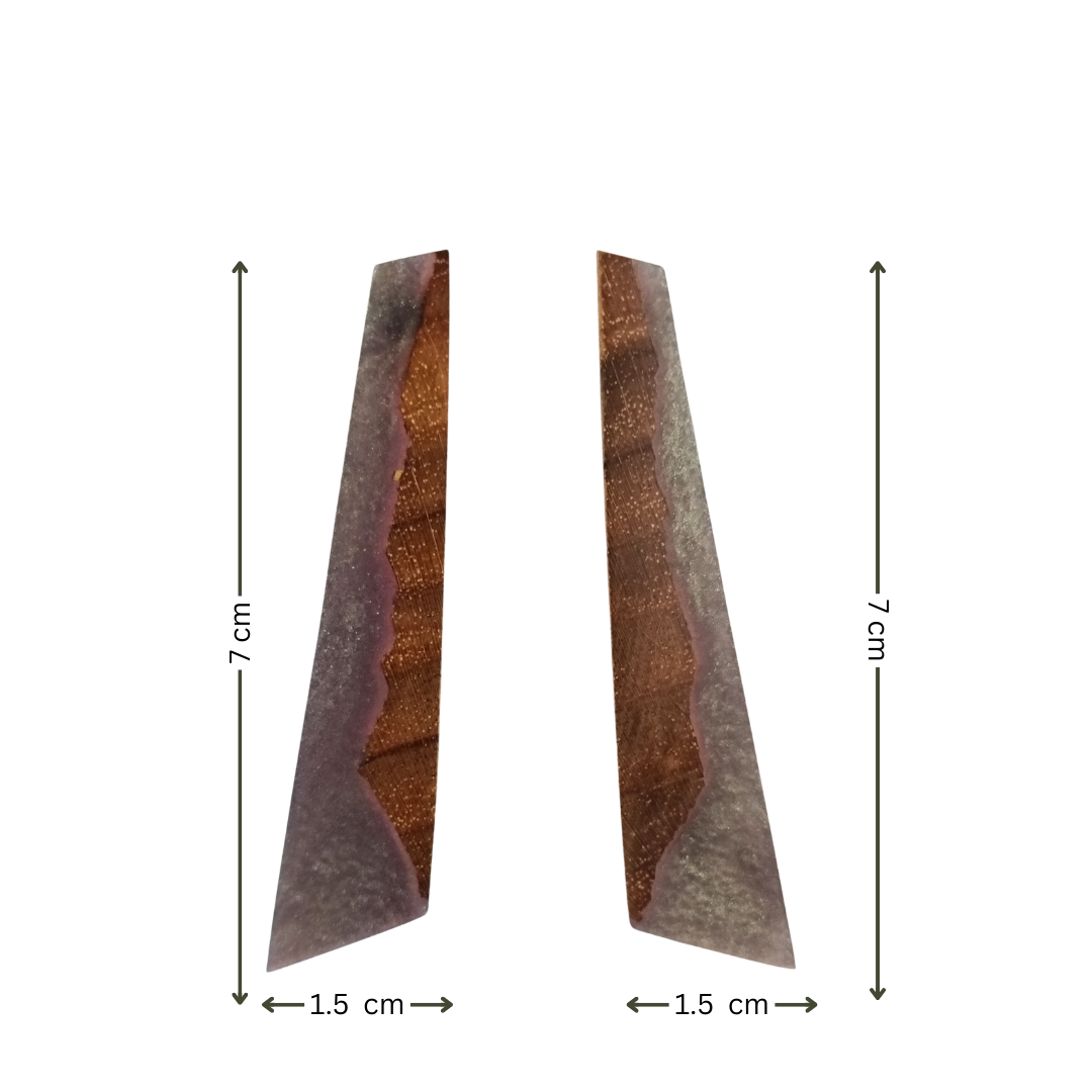 8 brincos longos em madeira e resina com medidas 7cm por 1.5cm art137 studio