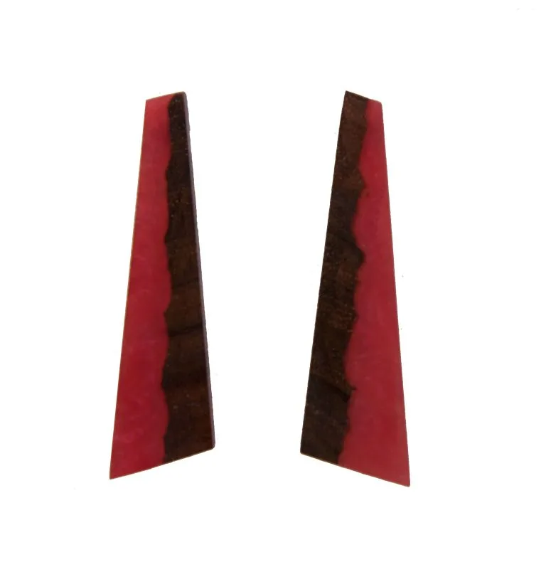 Acacia Wood Earrings with Red Resin | CarpeDiam (b1)