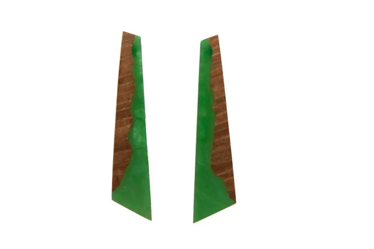 Chestnut Wood Earrings with Green Resin | CarpeDiam (b8) Series