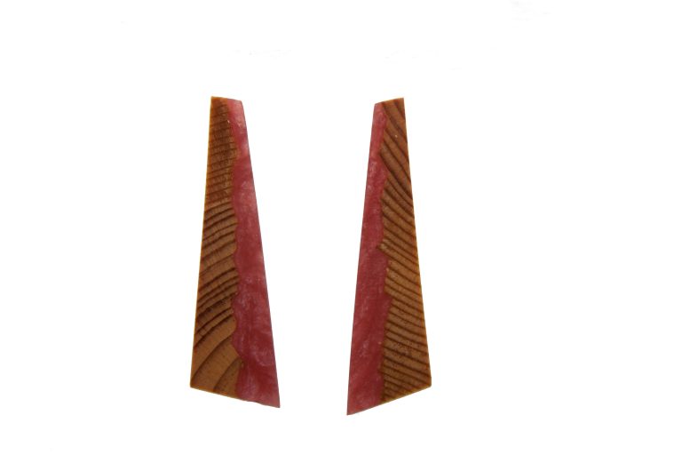 Handmade Pine Wood Earrings with Red Resin | CarpeDiam (b12) Series