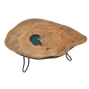 Mesa de Centro Artesanal em Madeira de Plátano e Resina Azul | AcermensaII vista de cima quadrada 1