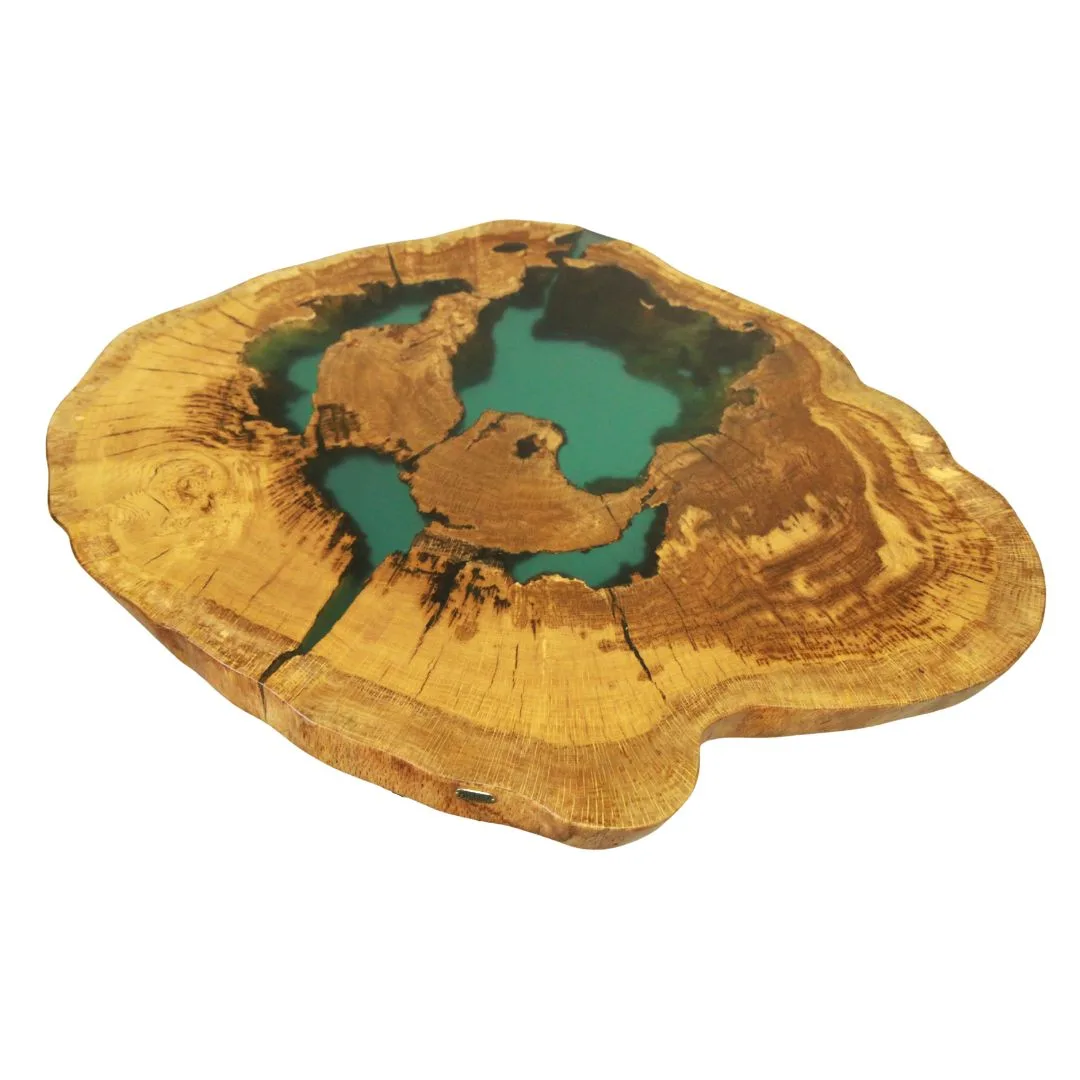 14 Mesa de Centro em Madeira de Carvalho e Resina Verde – Design único vista total cima - tampo