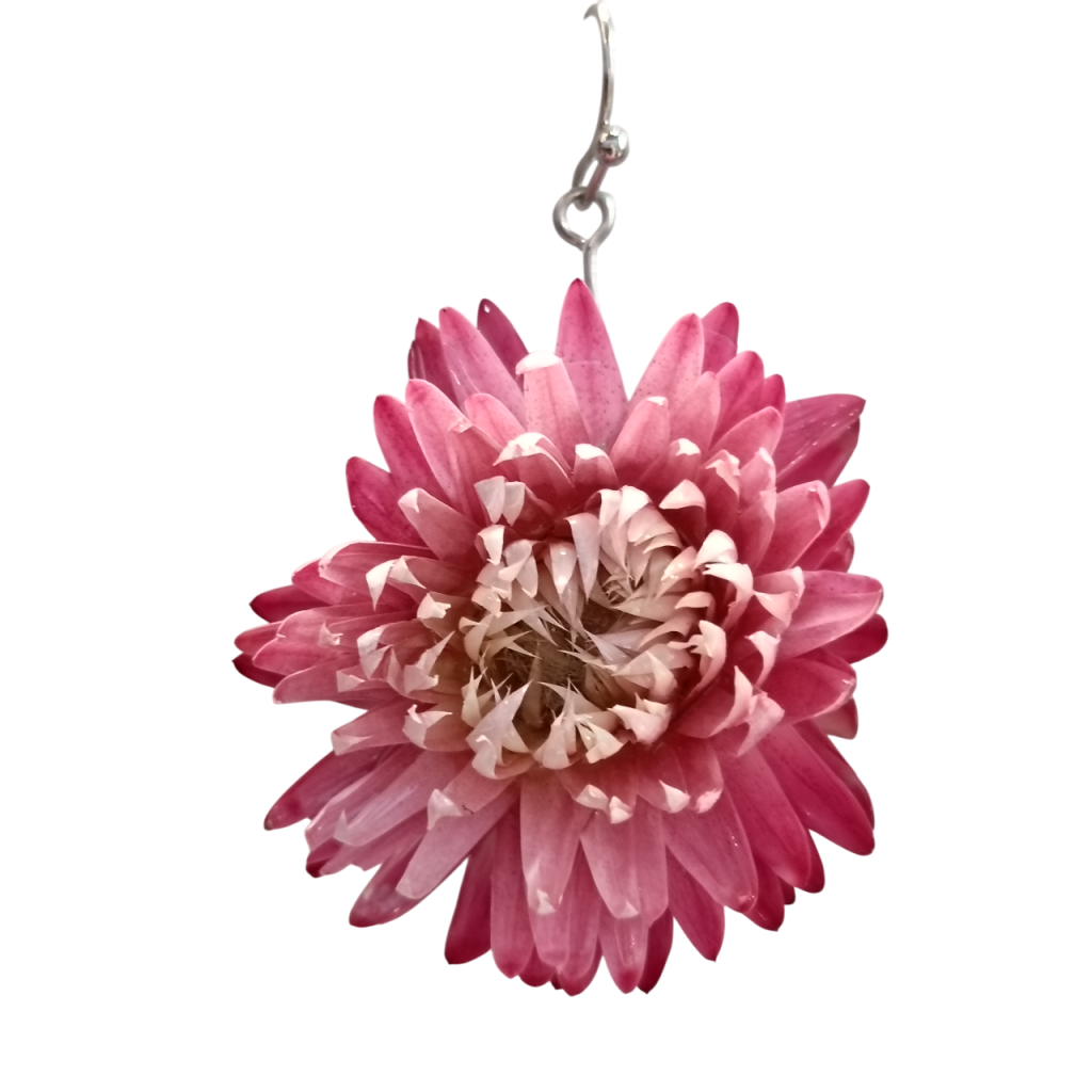 Brincos Artesanais com Flores Naturais Cor-de-Rosa em Resina esquerda