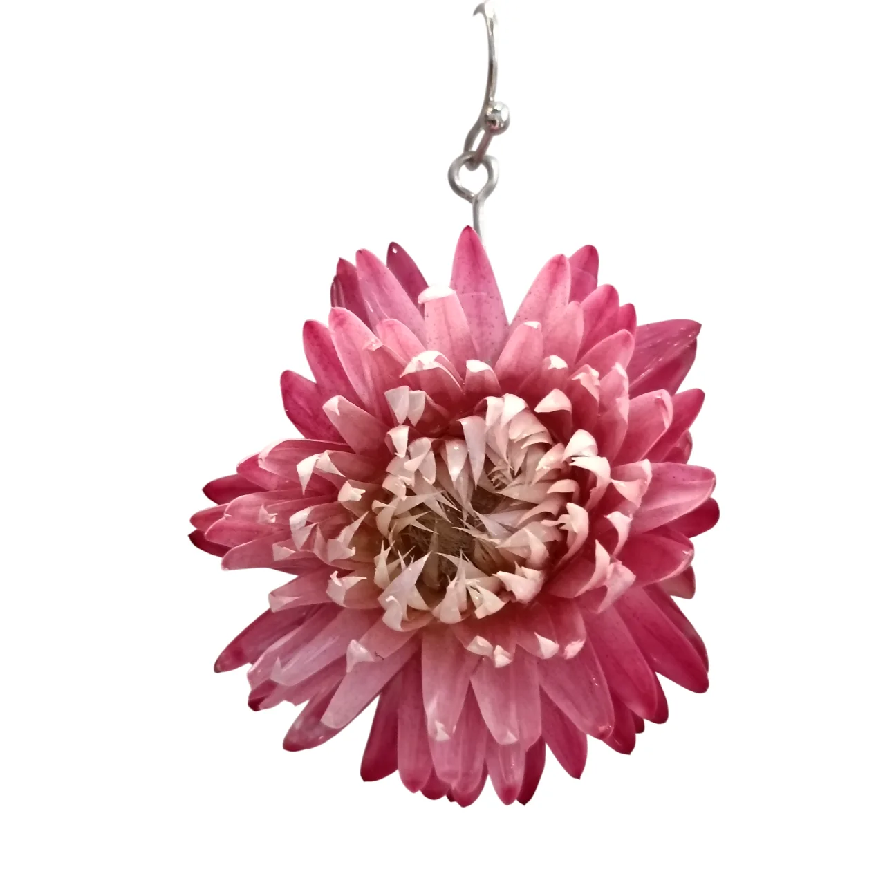 Handmade Earrings with Pink Natural Flowers in Resin left