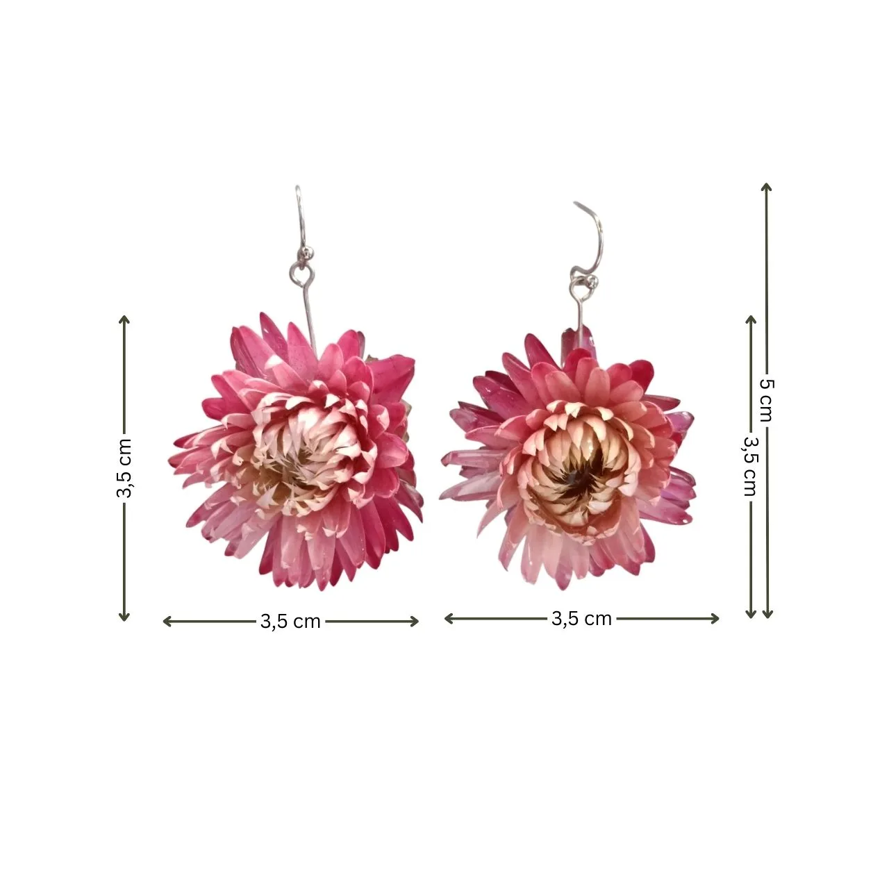 Handmade Earrings with Natural Pink Flowers in Resin with size