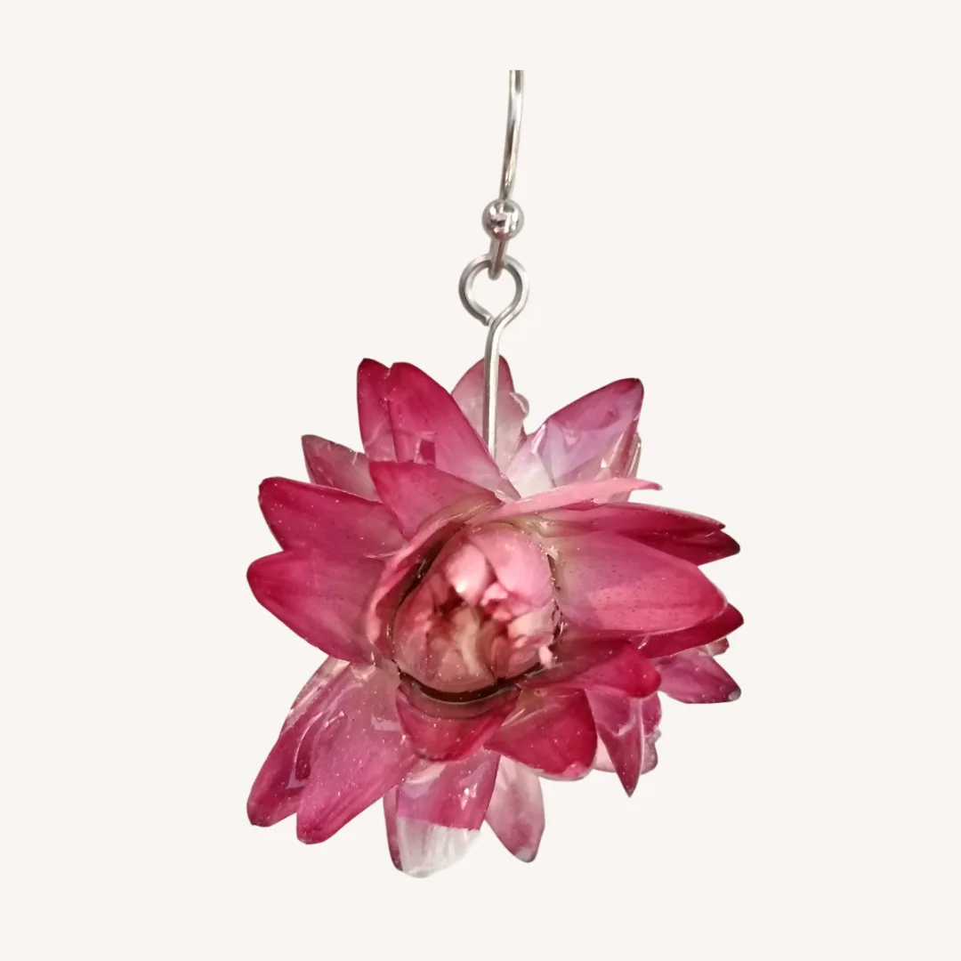 Natural Pink Resin Flower Earrings left
