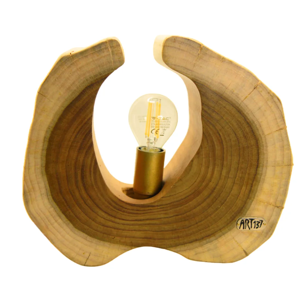 Acacia Wood Table Lamp - Handmade and Unique - front