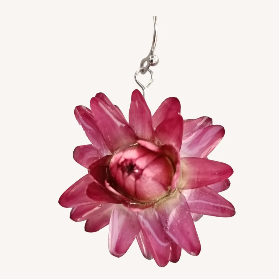 Natural Pink Resin Flower Earrings right