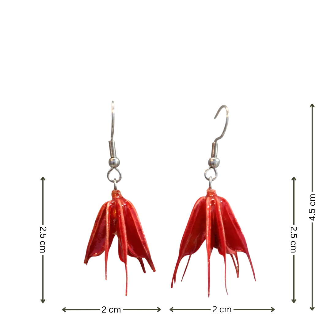 brincos-vermelhos-carnivoras-medidas Brincos Artesanais Flor Vermelha com Resina com medidas