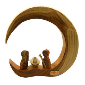 presépio meia-lua em madeira de acácia artesanal ART137