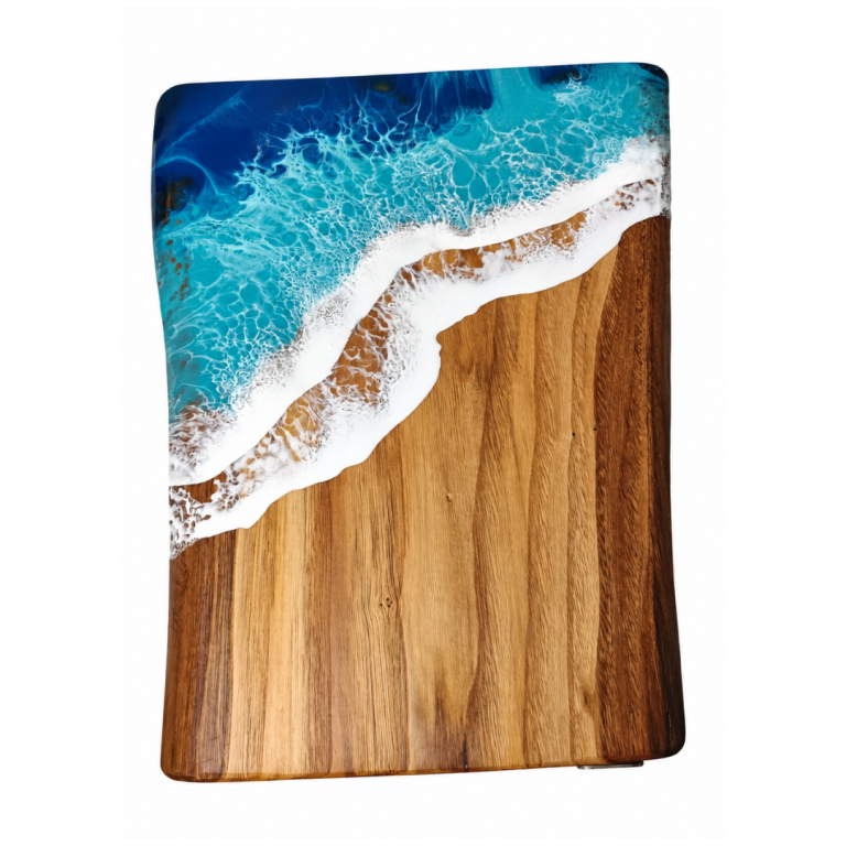 Maré de Acácia” — Tábua Artesanal com Resina Efeito Praia (Peça Única) – 790 – vista frontal